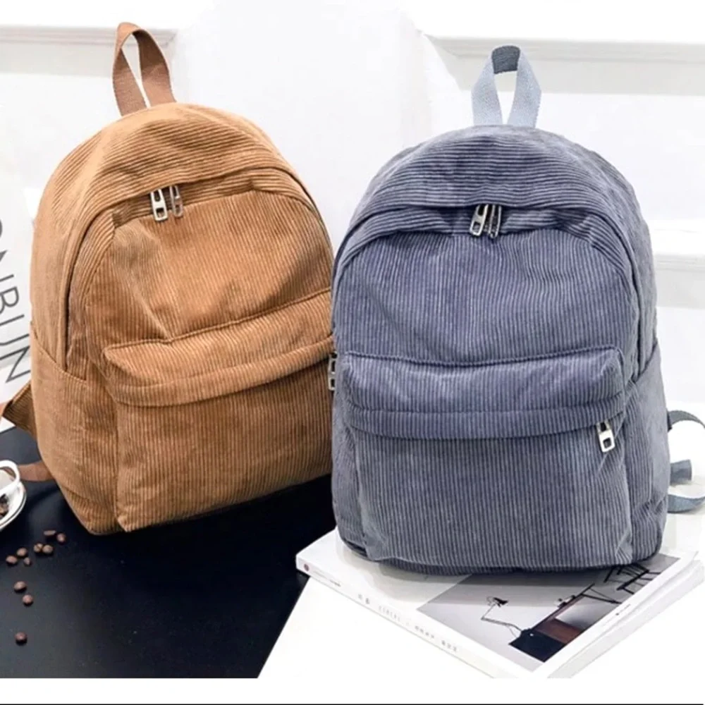 Brown Corduroy School Backpack Travel Bag Mini Purse Teen Adult 13inx10in NEW